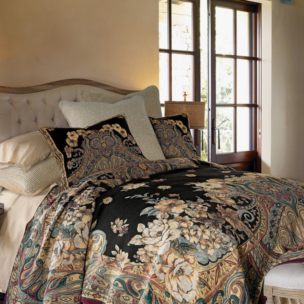 Aria Black and Gold Floral King Quilt by Soft Surroundings